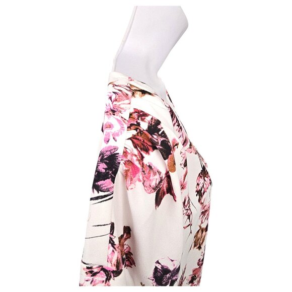 Nordstrom Floral V-Neck Long Sleeve Blouse Womens 1X Lightweight Ivory & Pink - Picture 7 of 16